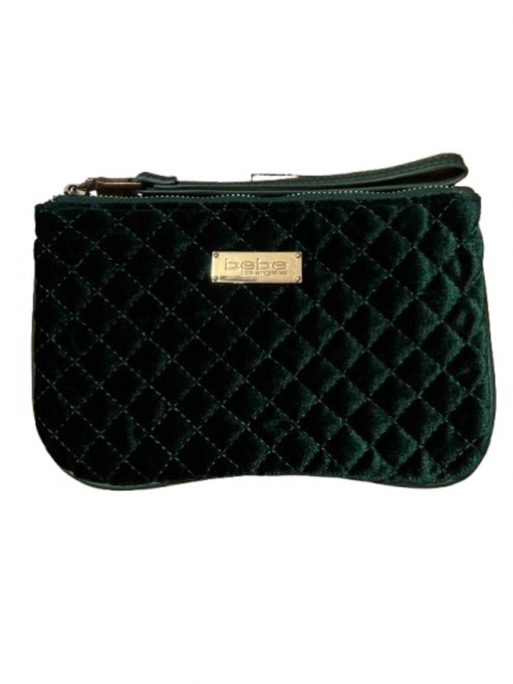 Bebe Quilted Velvet Wristlet Clutch in Emerald Green
